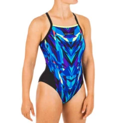 Maillot De Bain De Natation Femme Une Pièce Lexa Mixen Vert Et Bleu -Nabaiji 8574027
