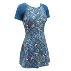 Maillot De Bain De Natation Femme Une Pièce Jupet Una Short Sleeve BLUE PRINT -Nabaiji 8607195