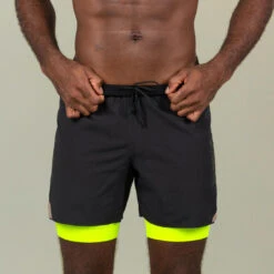 Jammer-Short De Natation Homme 500 Fiti - Noir / Jaune / Beige -Nabaiji jammer short de natation homme 500 fiti noir jaune beige 4