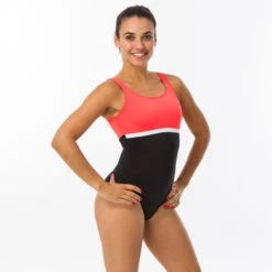 Maillot De Bain De Natation 1 Pièce Femme Heva Li Noir Corail -Nabaiji maillot de bain de natation 1 piece femme heva li noir corail 2