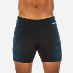 Nabaiji -Nabaiji maillot de bain homme boxer long 500 noir jaune bleu 1
