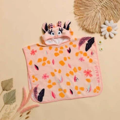 Nabaiji -Nabaiji poncho bebe slash enfant blanc rose avec capuche imprime girafe 1