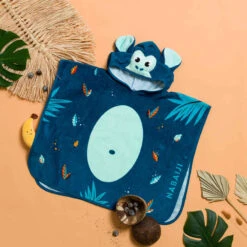 Nabaiji -Nabaiji poncho de bain coton bebe singe bleu fonce 5
