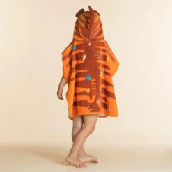 Poncho De Bain Coton Bébé - Tigre Orange-Marron -Nabaiji poncho de bain coton bebe tigre orange marron 3